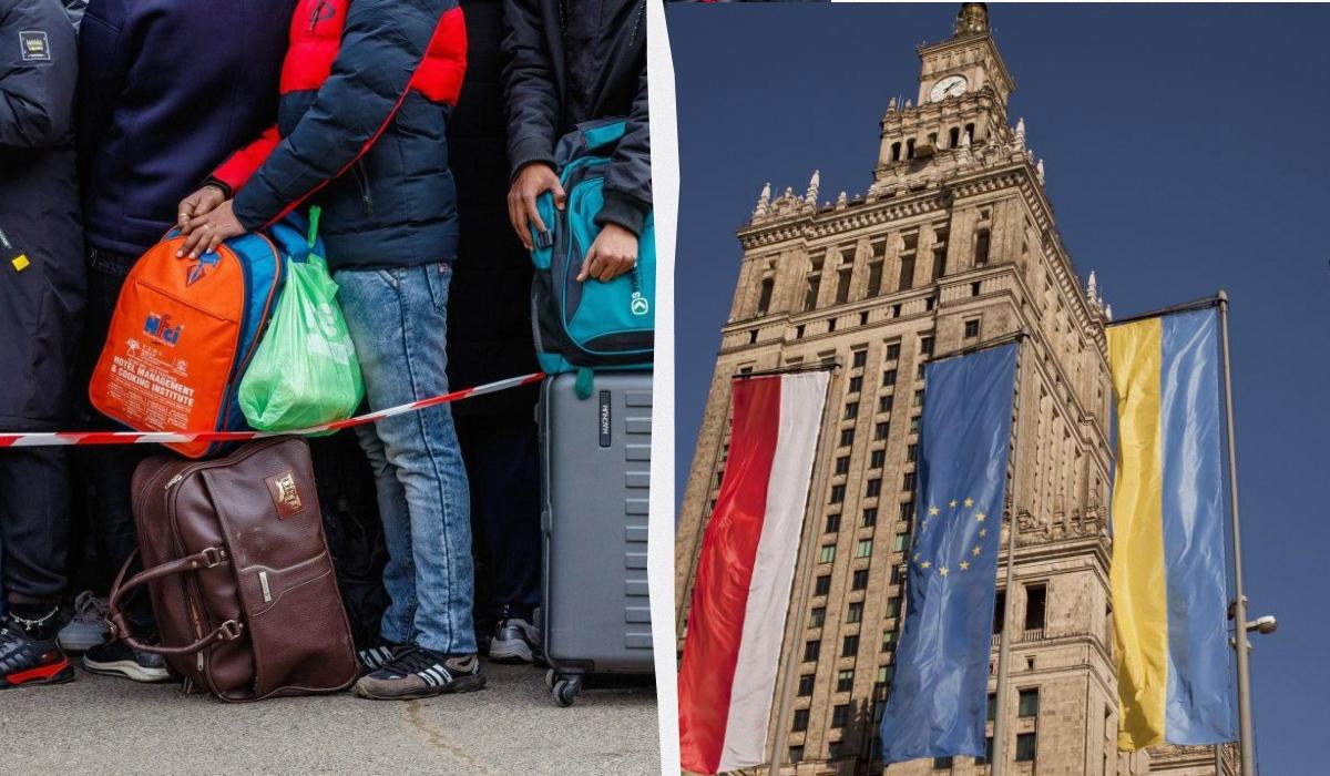 Прапор Польщі та силуети людей, що ілюструють тему злочинів на ґрунті ненависті